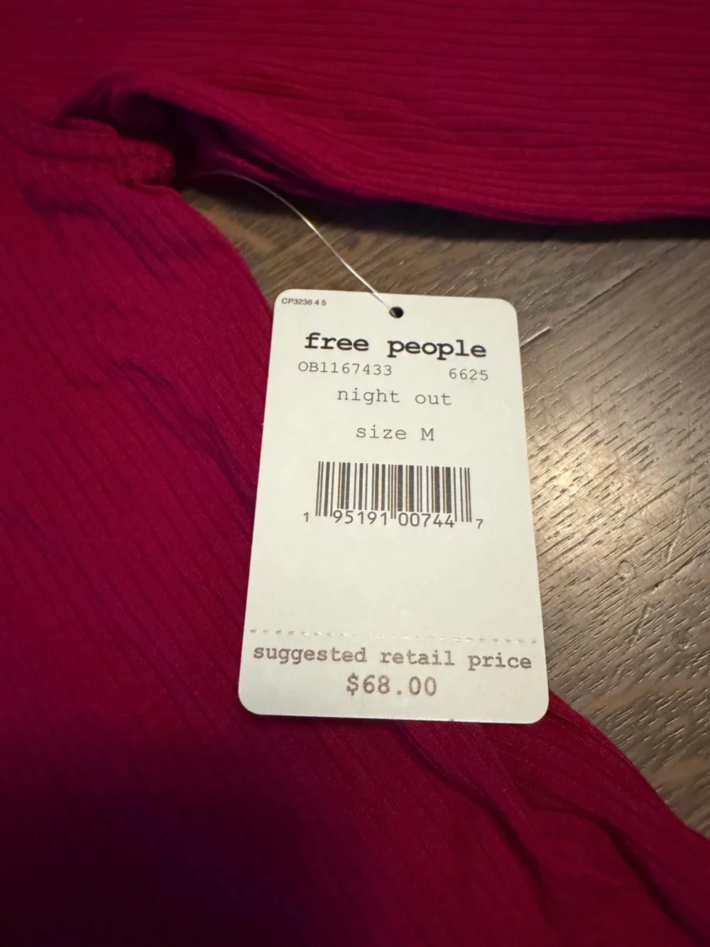 NWT Free People Edge Of Town in Night Out Fuchsia Top Medium Tie Back Open Back